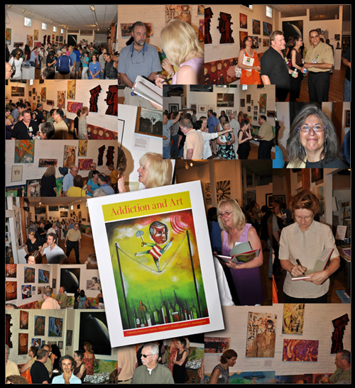 Collage of pictures from Addiction and Art Show June 19 reception.